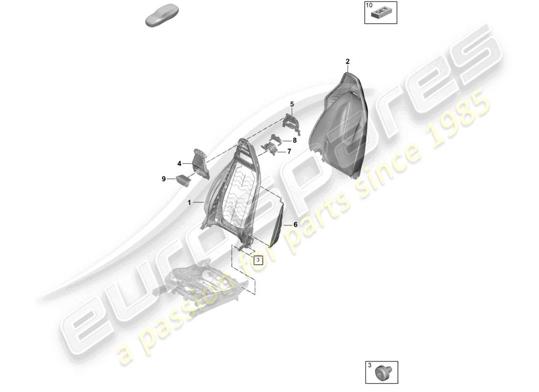porsche 2024 (panamera 976) estructura del respaldo funda del respaldo asiento confort asiento deportivo diagrama de piezas