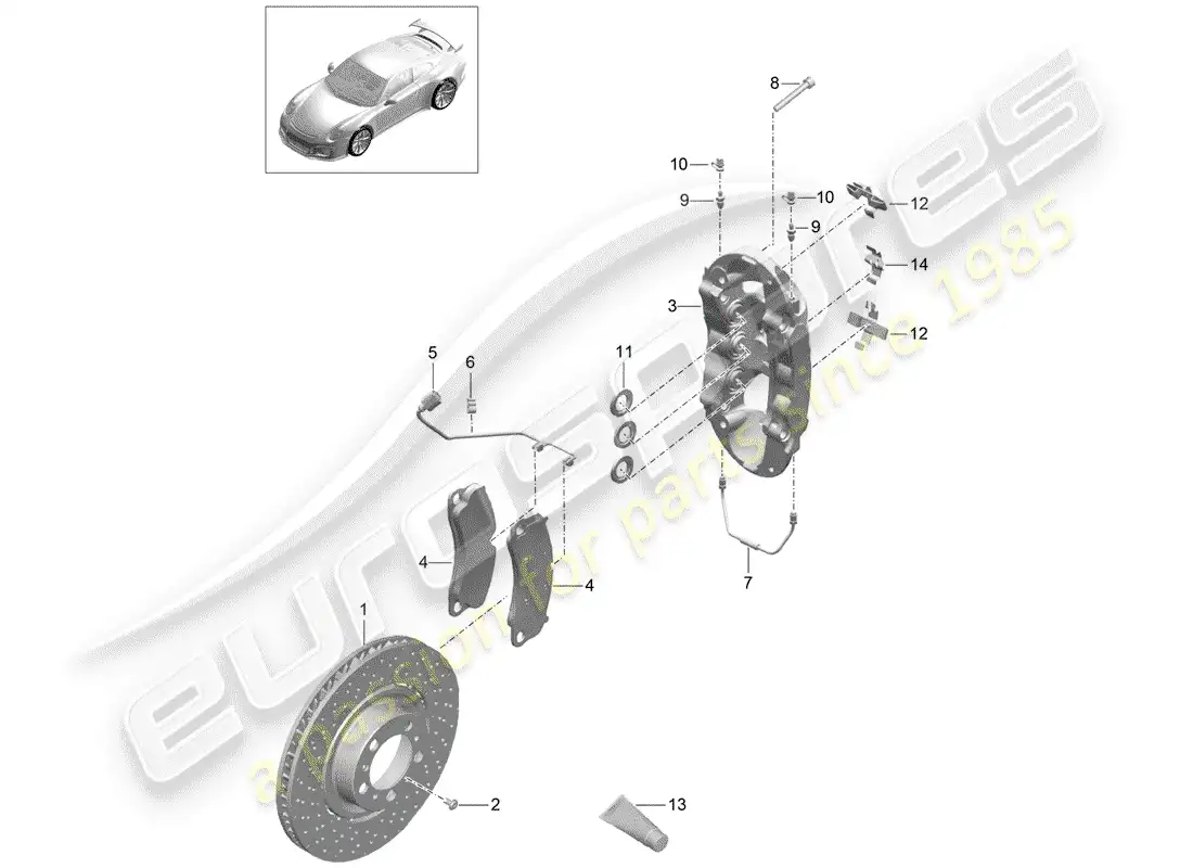 porsche 2014 (991-1 r/gt3/rs) frenos de disco diagrama de piezas