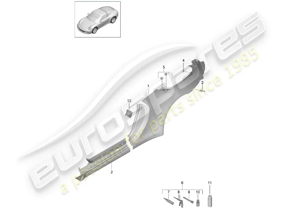 porsche 2020 (991-2) panel lateral diagrama de piezas