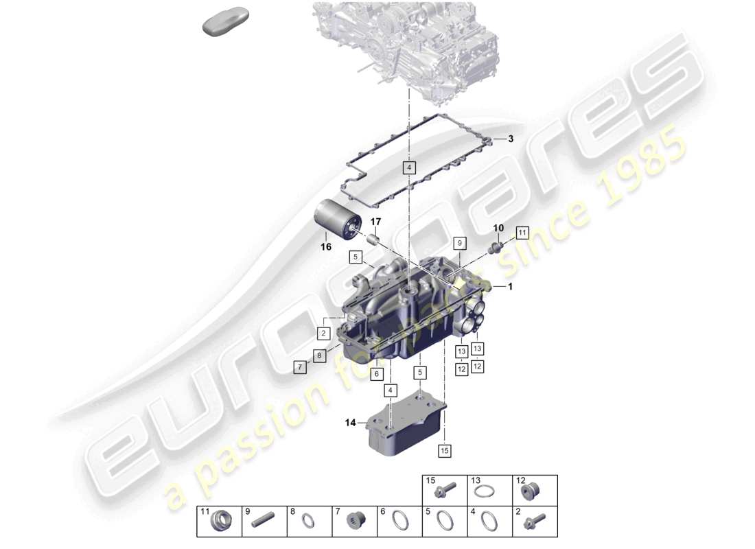 porsche 2023 (718 boxster spyder) diagrama de piezas del intercambiador de calor del filtro de aceite del motor (prensa de aceite/lubricación)
