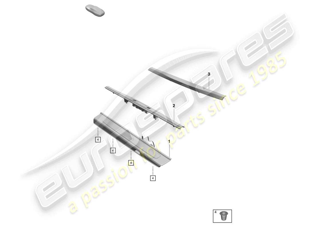 porsche 2021 (718 cayman gt4) diagrama de piezas de la moldura del umbral de la moldura del larguero