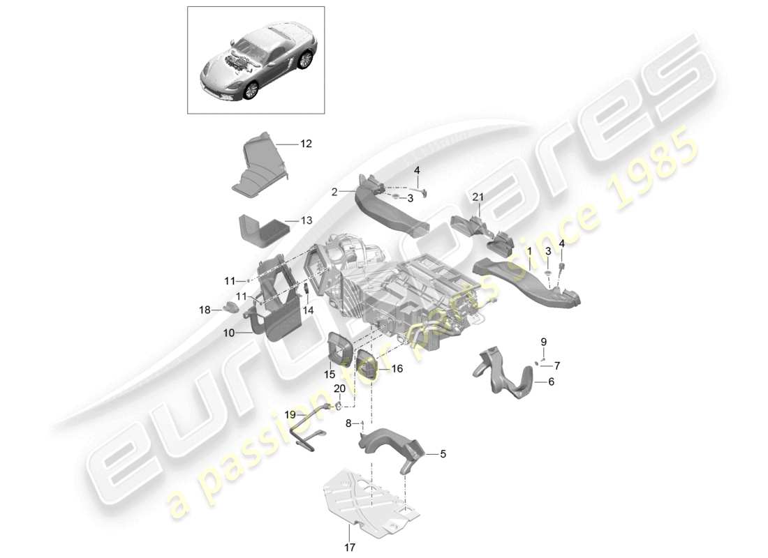 porsche 2023 (718 boxster) diagrama de piezas de la guía aérea