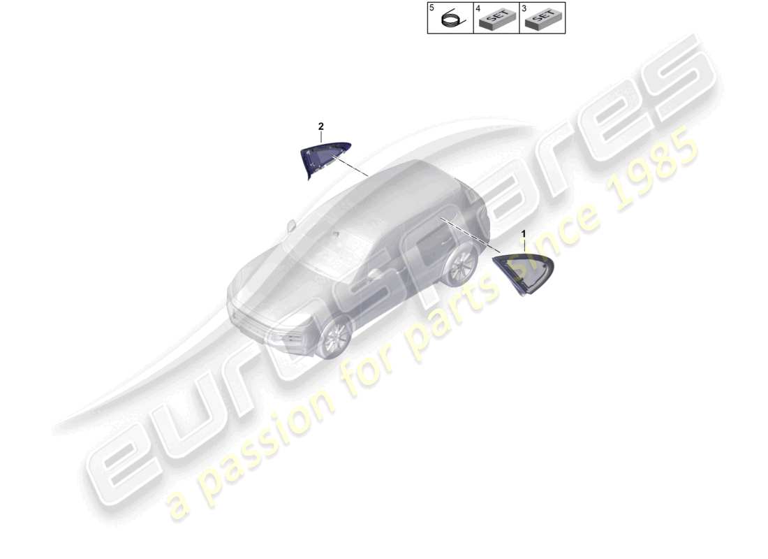 porsche 2024 (cayenne e3 pa) diagrama de piezas de la ventana lateral trasera