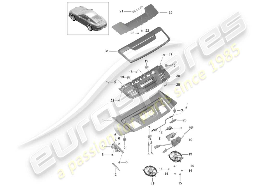 porsche 2021 (991-2 r/gt3/rs) diagrama de piezas de la cubierta trasera