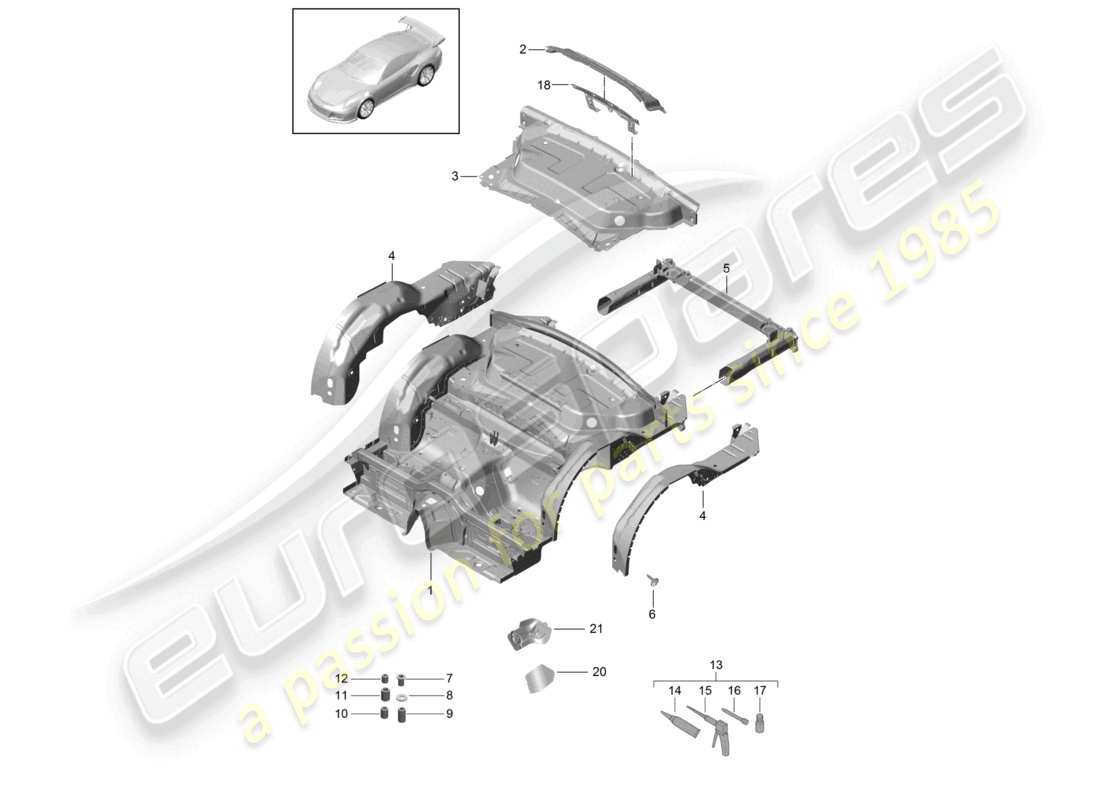 porsche 2021 (991-2 r/gt3/rs) diagrama de piezas del extremo trasero