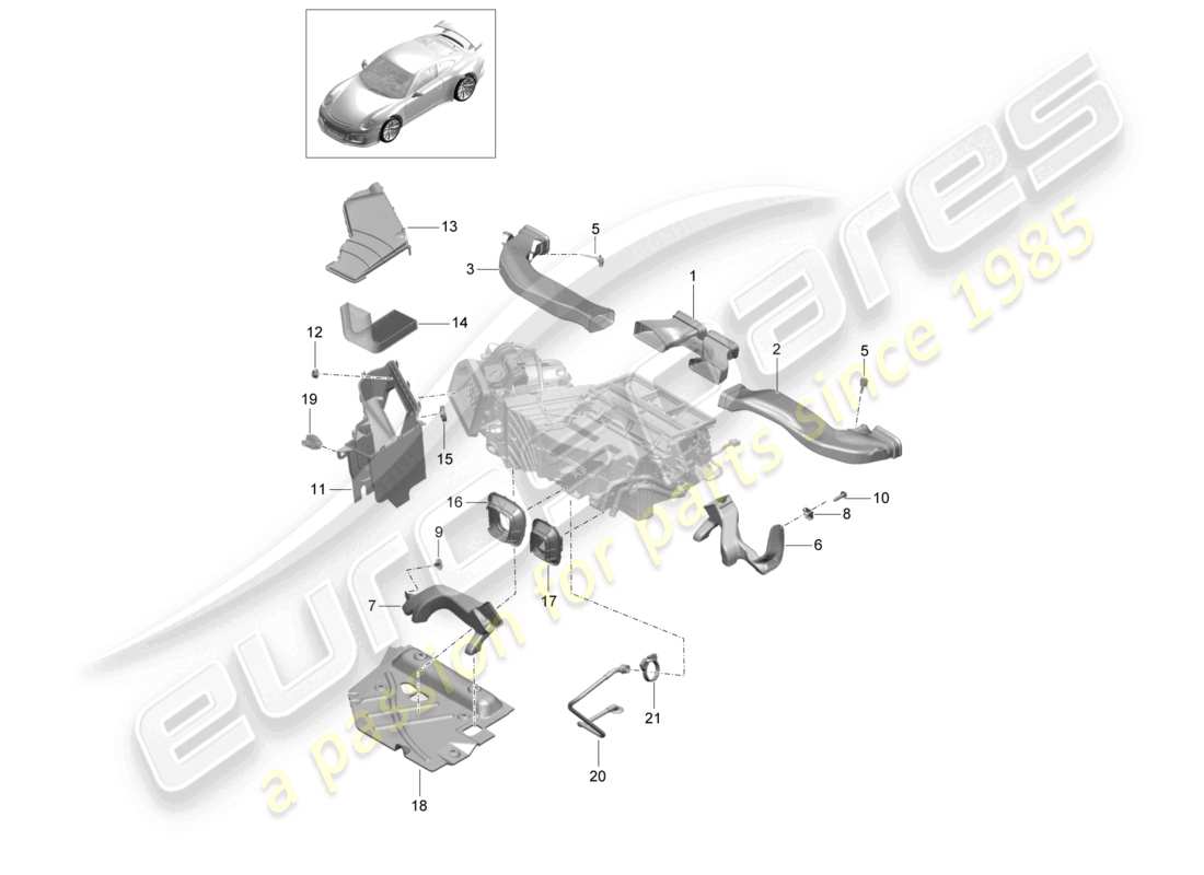 porsche 2021 (991-2 r/gt3/rs) diagrama de piezas de la guía aérea