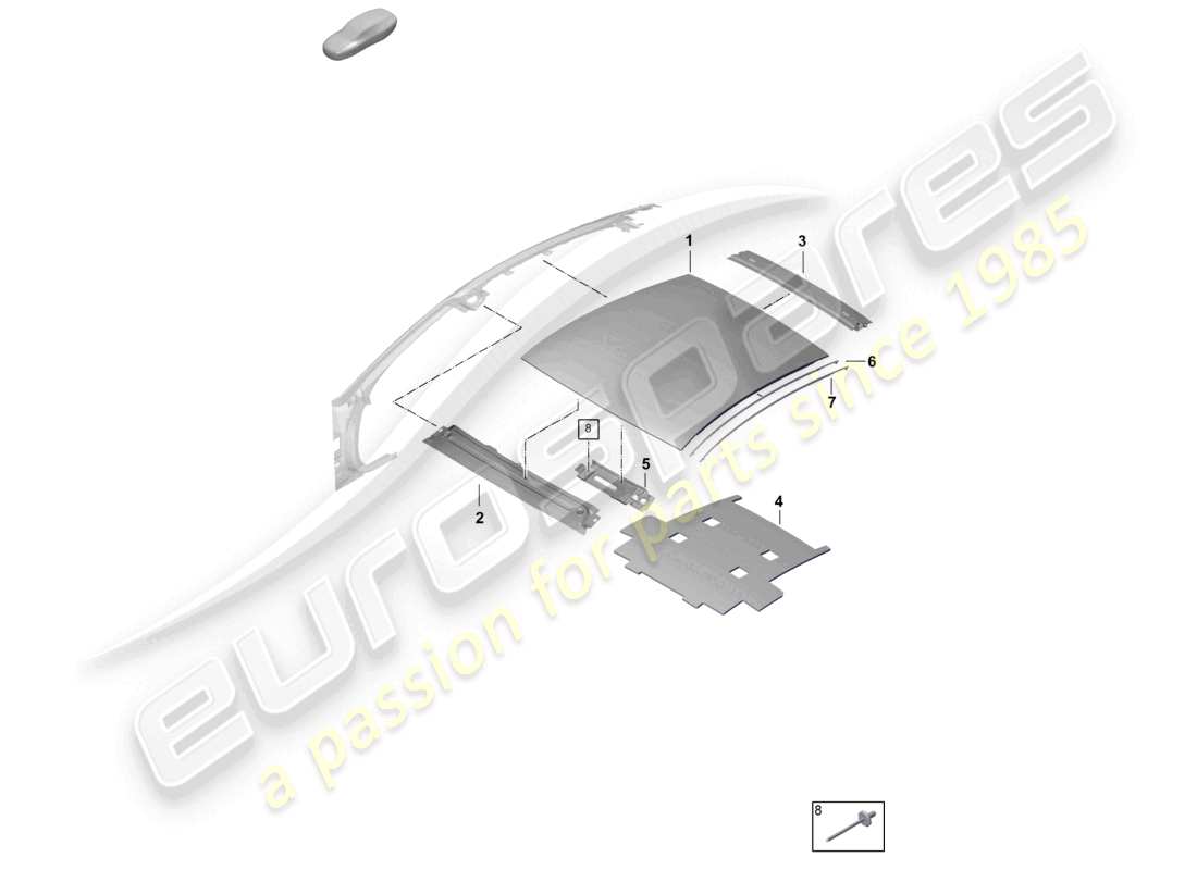 porsche 2026 (992-2 gt3) diagrama de piezas del travesaño del techo