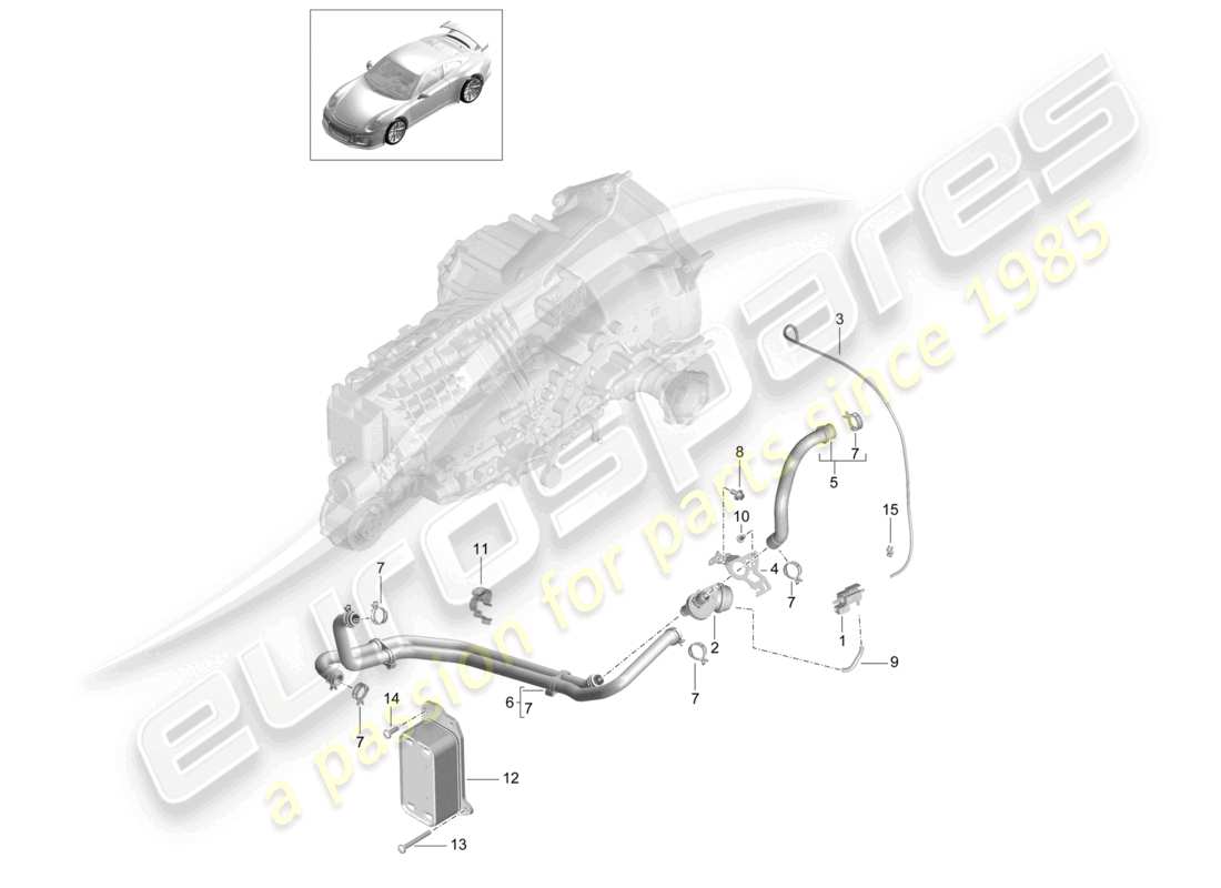 porsche 2021 (991-2 r/gt3/rs) diagrama de piezas del tubo de aceite del intercambiador de calor de la caja de cambios manual y del tubo de agua