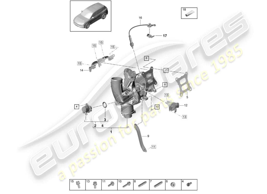 porsche 2021 (cayenne e3 9ya/9yb) diagrama de piezas de la sonda lambda del turbocompresor de gases de escape