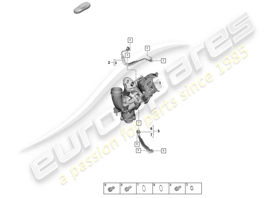porsche 2024 (cayenne e3 pa) diagrama de piezas de la línea de presión de aceite del turbocompresor de gases de escape