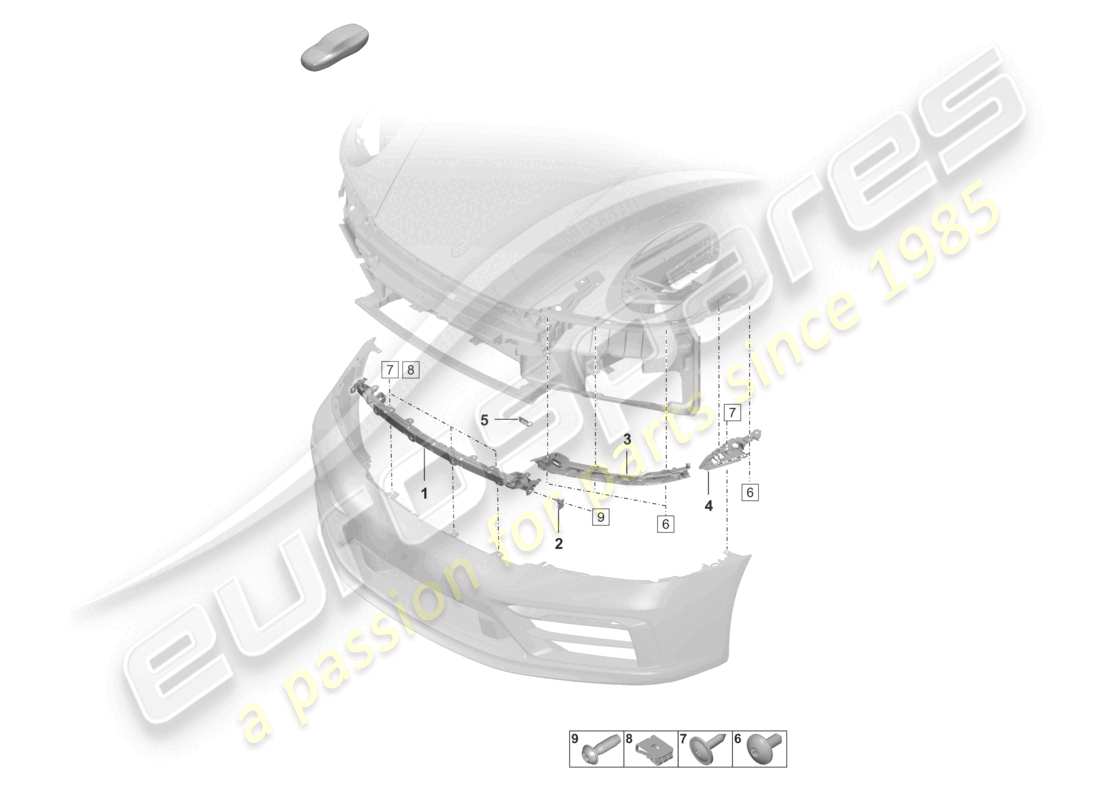 porsche 2024 (992-1) diagrama de piezas del paquete sport design de sujetadores de parachoques delantero