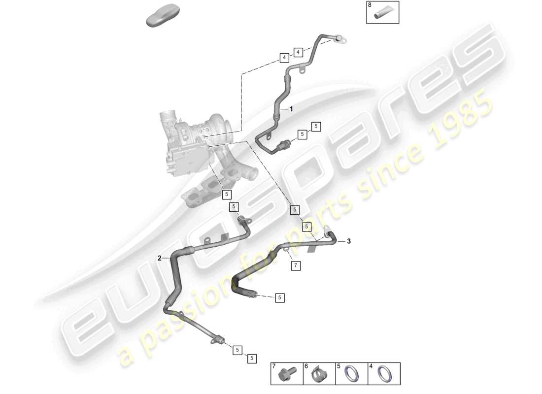 porsche 2024 (992-2) diagrama de piezas del tubo de aceite del turbocompresor de gases de escape
