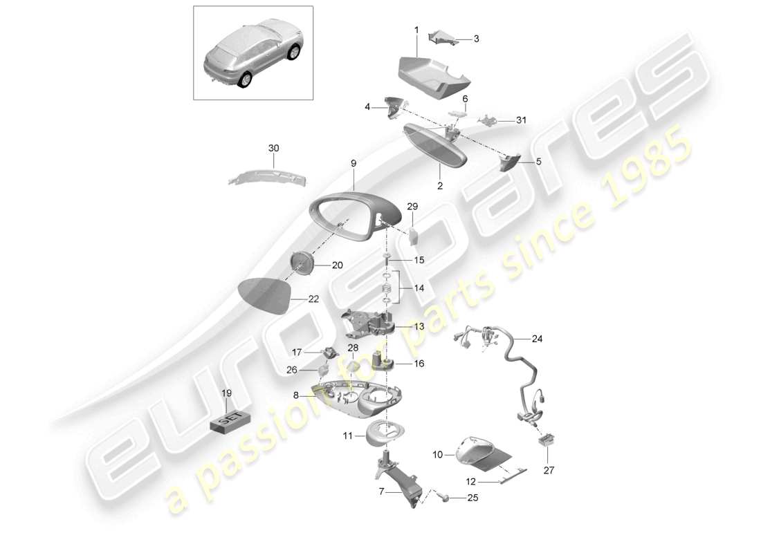 porsche 2021 (macan) espejo interior espejo exterior accesorios diagrama de piezas