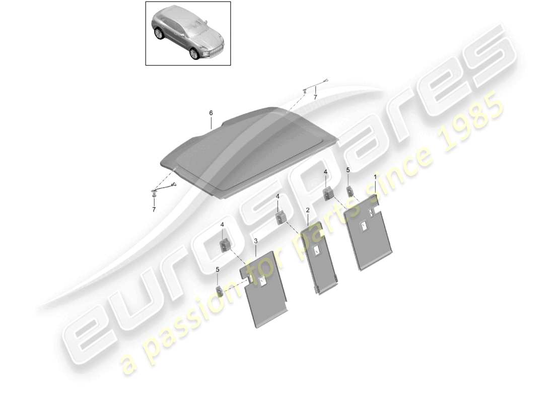 porsche 2021 (macan) diagrama de piezas de la tapa del panel trasero para el maletero del equipaje