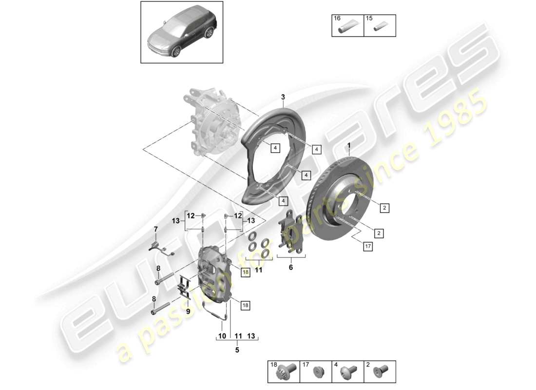 porsche 2021 (cayenne e3 9ya/9yb) freno de disco 20 diagrama de piezas del eje trasero