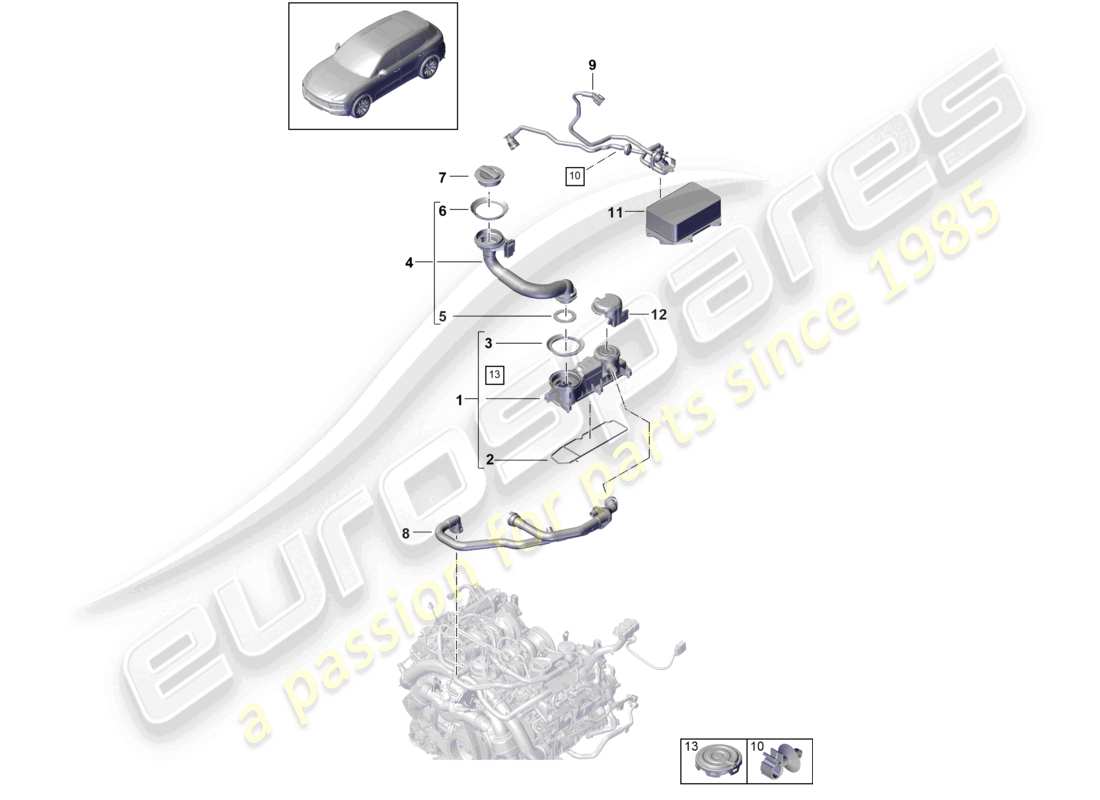 porsche 2021 (cayenne e3 9ya/9yb) diagrama de piezas del separador de aceite del bloque de cilindros