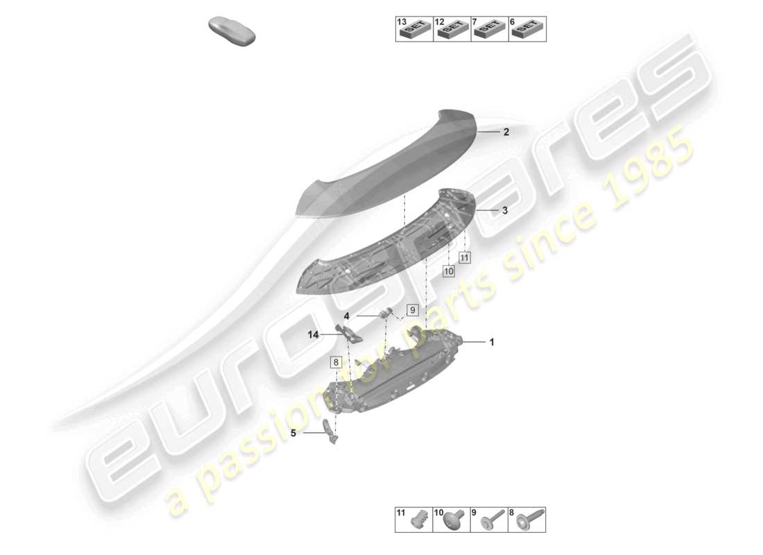 porsche 2023 (992-1) diagrama de piezas del spoiler trasero