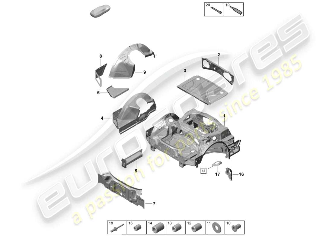 porsche 2021 (718 cayman gt4) diagrama de piezas del extremo trasero