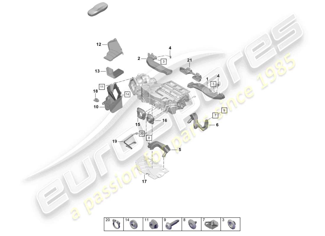 porsche 2021 (718 cayman gt4) diagrama de piezas de la guía aérea