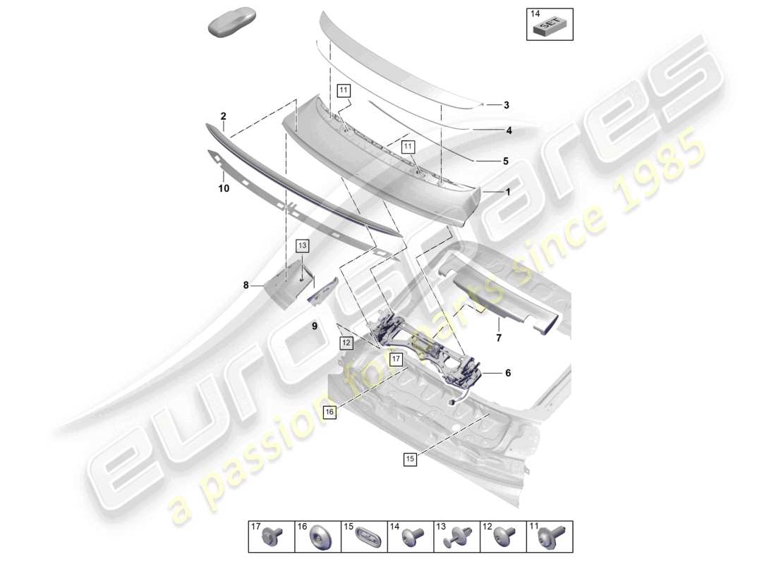 porsche 2024 (cayenne e3 pa) diagrama de piezas del alerón trasero del turbo gt coupe gt