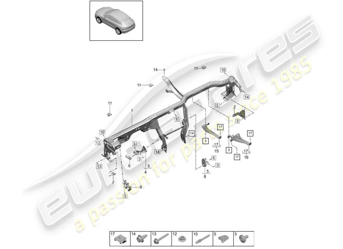 porsche 2021 (macan) marco de retención del tablero diagrama de piezas