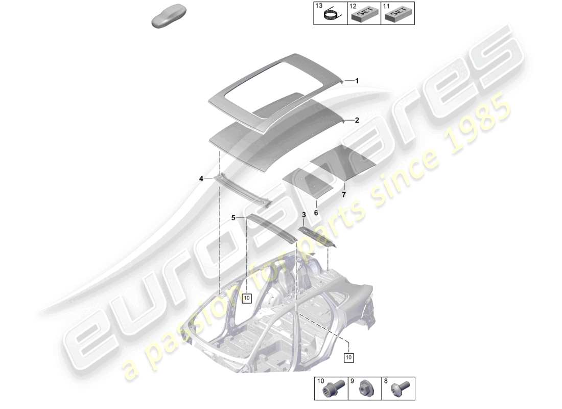 porsche 2023 (cayenne e3 pa) diagrama de piezas del travesaño del techo