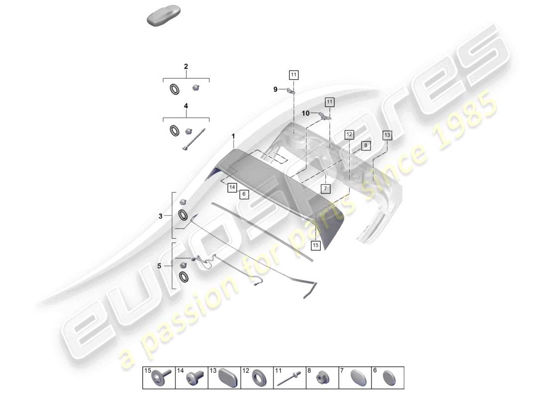 porsche 2024 (cayenne e3 pa) diagrama básico de la parte del techo del alerón trasero