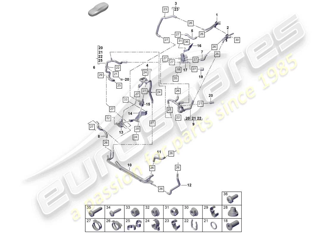 porsche 2024 (cayenne e3 pa) circuito de alta temperatura del calentador delantero para vehículos con propulsión híbrida diagrama de piezas