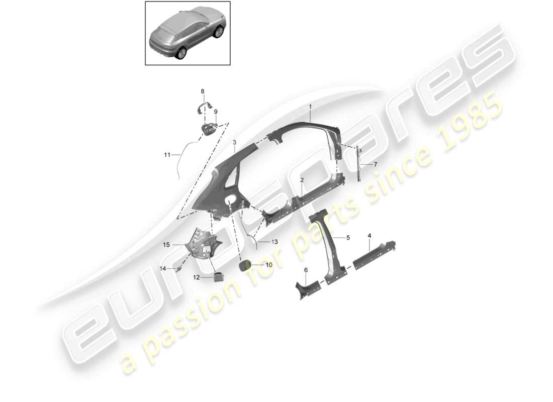porsche 2021 (macan) diagrama de la parte exterior de la parte lateral