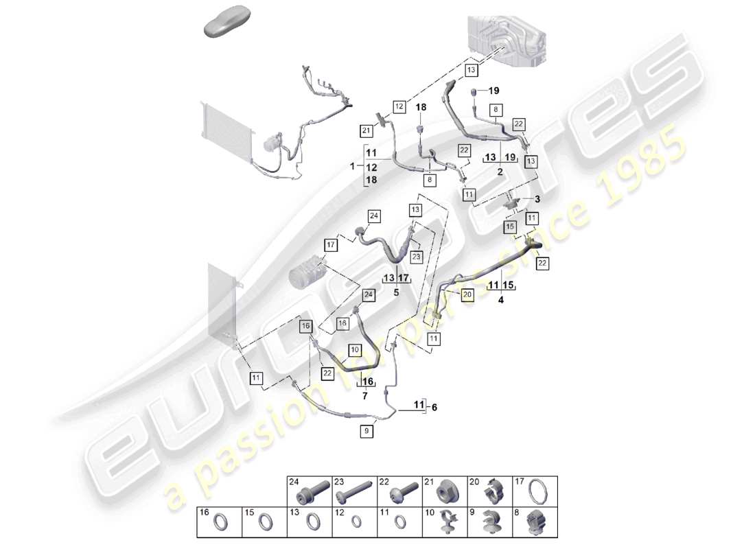 porsche 2023 (cayenne e3 pa) diagrama de piezas de la línea de refrigerante v8 del aire acondicionado lhd