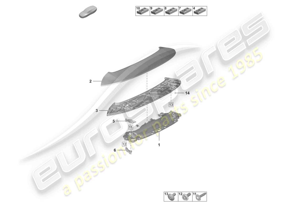 porsche 2023 (992-1) diagrama de piezas del spoiler trasero