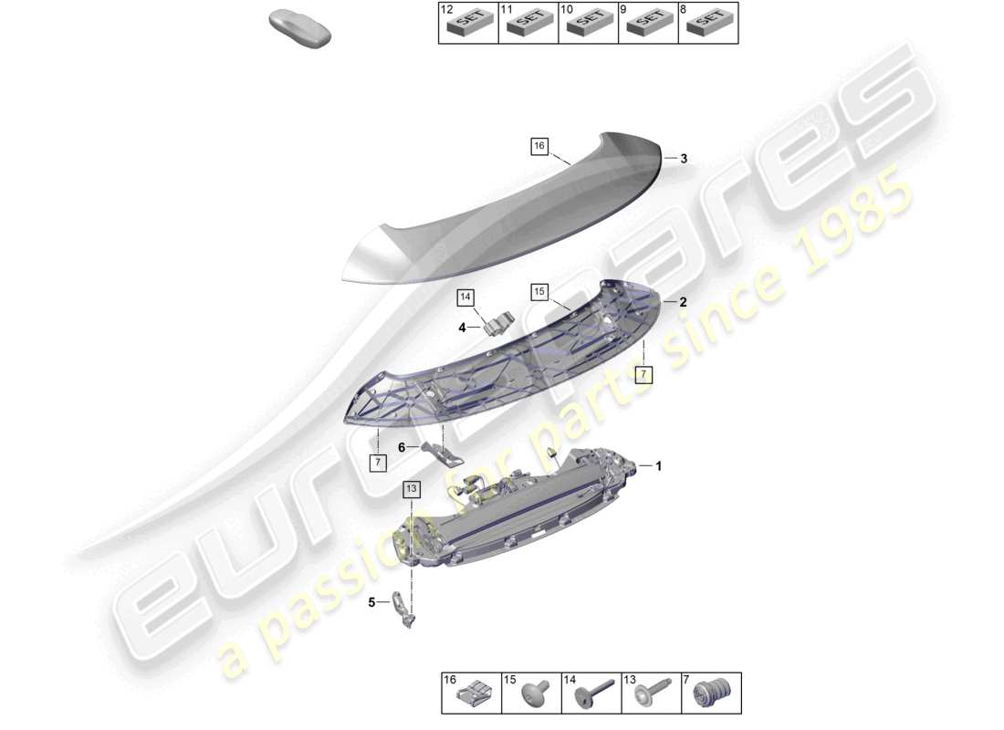 porsche 2026 (992-2) diagrama de piezas del spoiler trasero