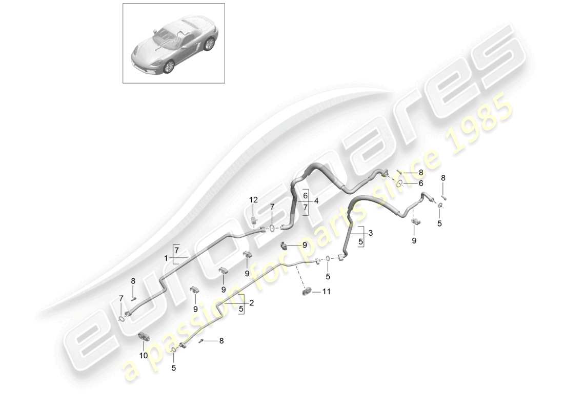 porsche 2025 (718 boxster) diagrama de piezas del circuito de refrigerante de la parte inferior y trasera