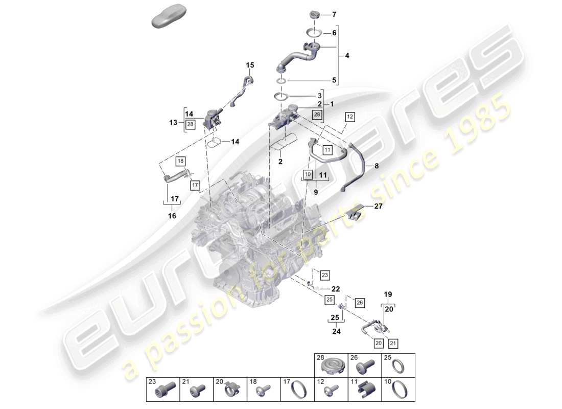porsche 2024 (cayenne e3 pa) diagrama de piezas del separador de aceite del bloque de cilindros