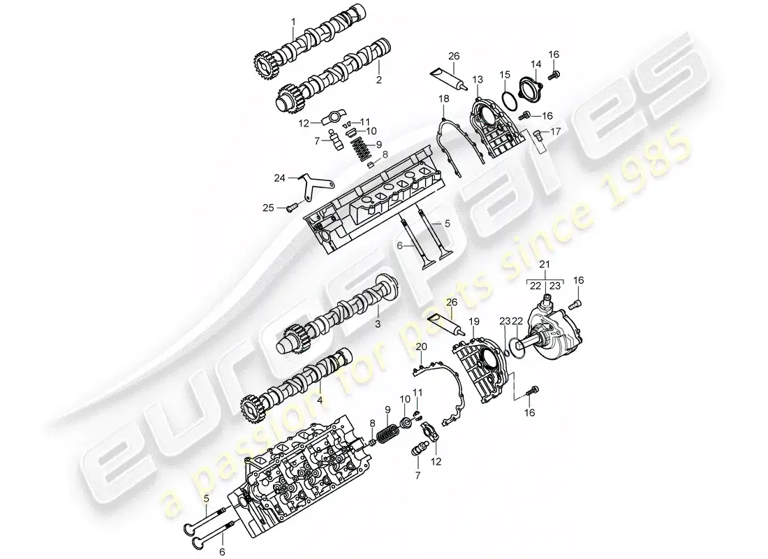 porsche 2008 (cayenne e1 9pa) árbol de levas, válvulas diagrama de piezas
