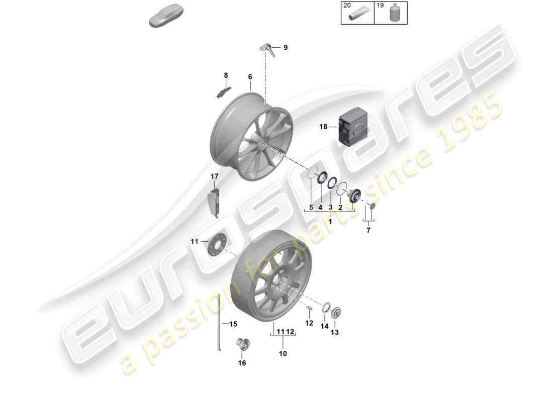 porsche 2024 (992-2) piezas individuales llanta de aleación con cierre centralizado diagrama de piezas