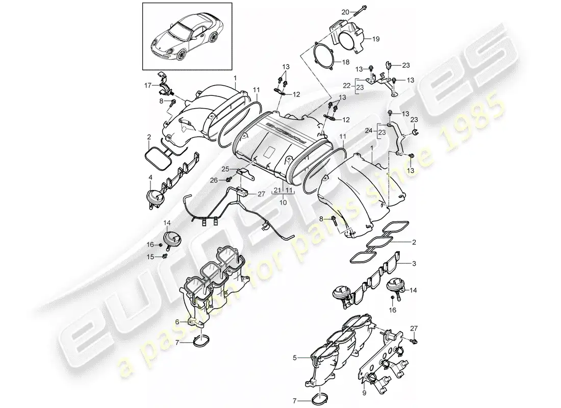 porsche 2012 (997-2) distribuidor de aire de admisión diagrama de piezas