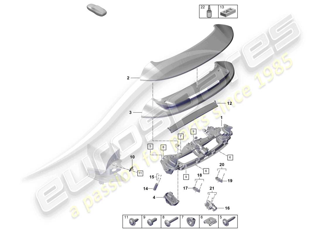 porsche 2026 (992-2 turbo / s) diagrama de piezas del spoiler trasero