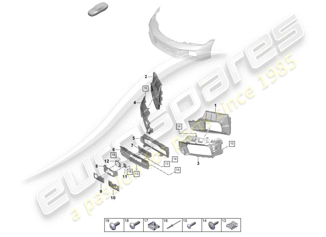porsche 2025 (992-2) diagrama de piezas del parachoques delantero, guía de aire y piezas individuales del aerokit