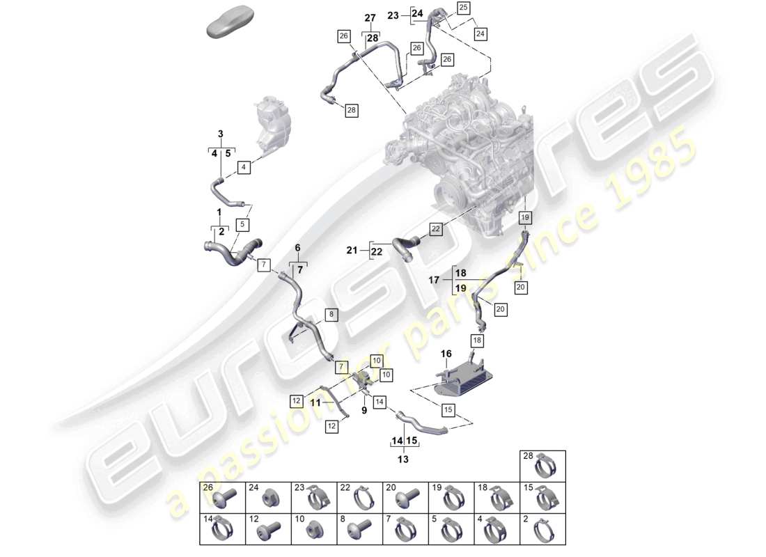 porsche 2024 (panamera 976) diagrama de piezas del sistema de refrigeración del refrigerante