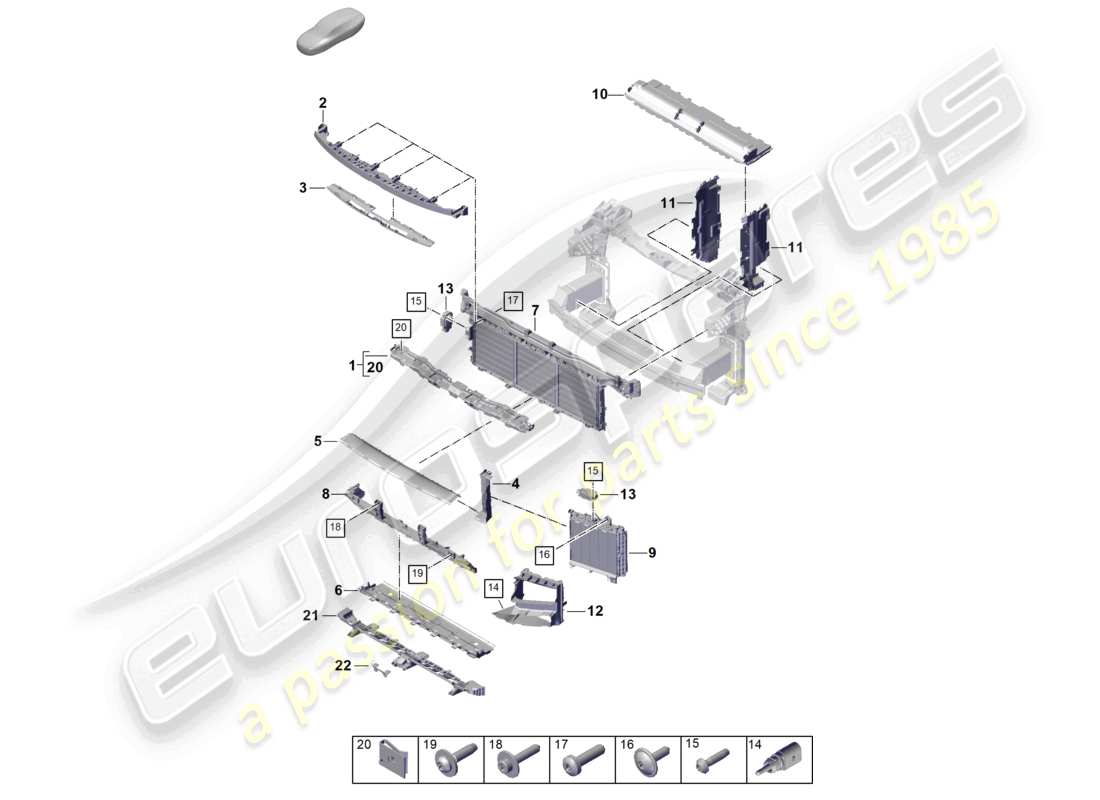 porsche 2024 (cayenne e3 pa) diagrama de piezas del bloque de placa y guía de aire frontal