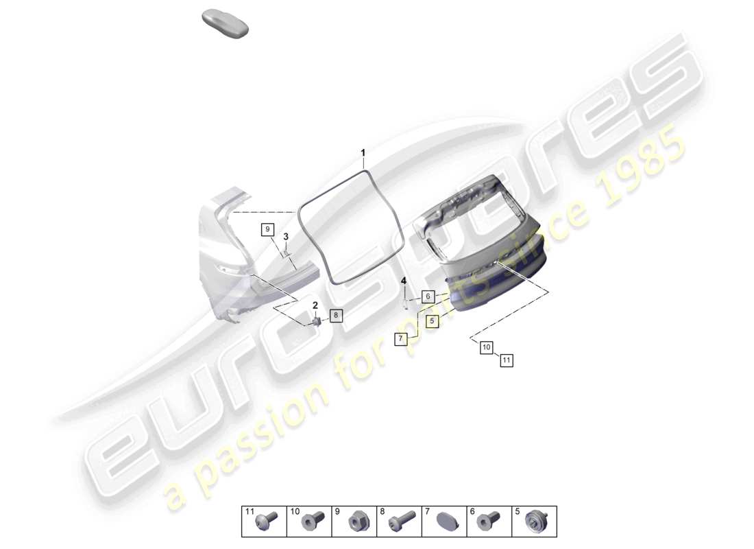 porsche 2024 (cayenne e3 pa) accesorios de tapa trasera diagrama de piezas
