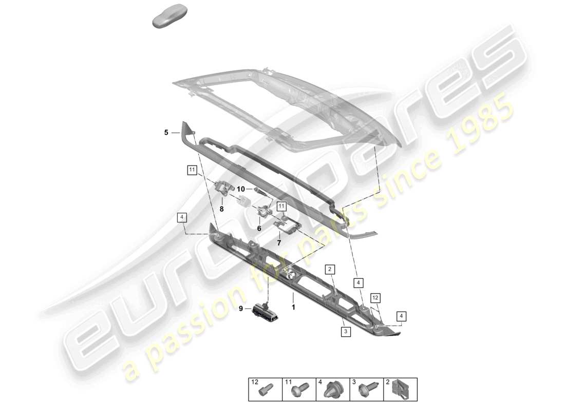 porsche 2024 (panamera 976) diagrama de piezas de la tapa trasera de la moldura de agarre