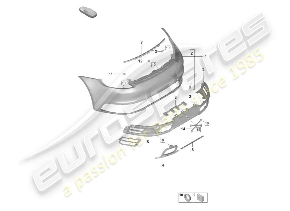 porsche 2021 (992-1) parachoques trasero sistema de escape deportivo con: diagrama de piezas de accesorios