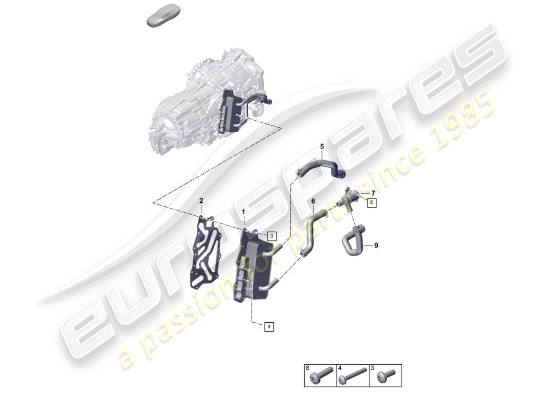 porsche 2024 (992-2) 8-speed caja de cambios de doble embrague - pdk - para vehículos con propulsión híbrida sistema de refrigeración para aceite de engranajes diagrama de piezas