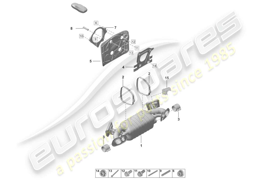 porsche 2023 (992-1) diagrama de piezas del silenciador para sistema de escape deportivo