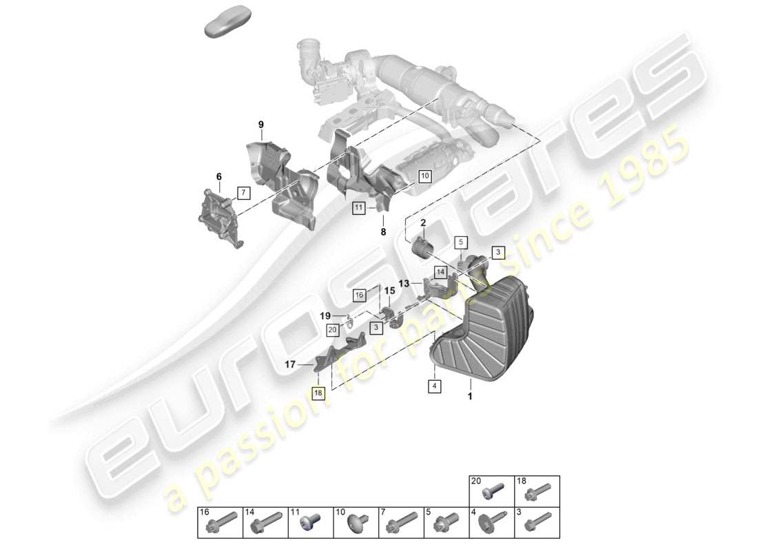 porsche 2024 (992-2) diagrama de piezas del silenciador para sistema de escape deportivo
