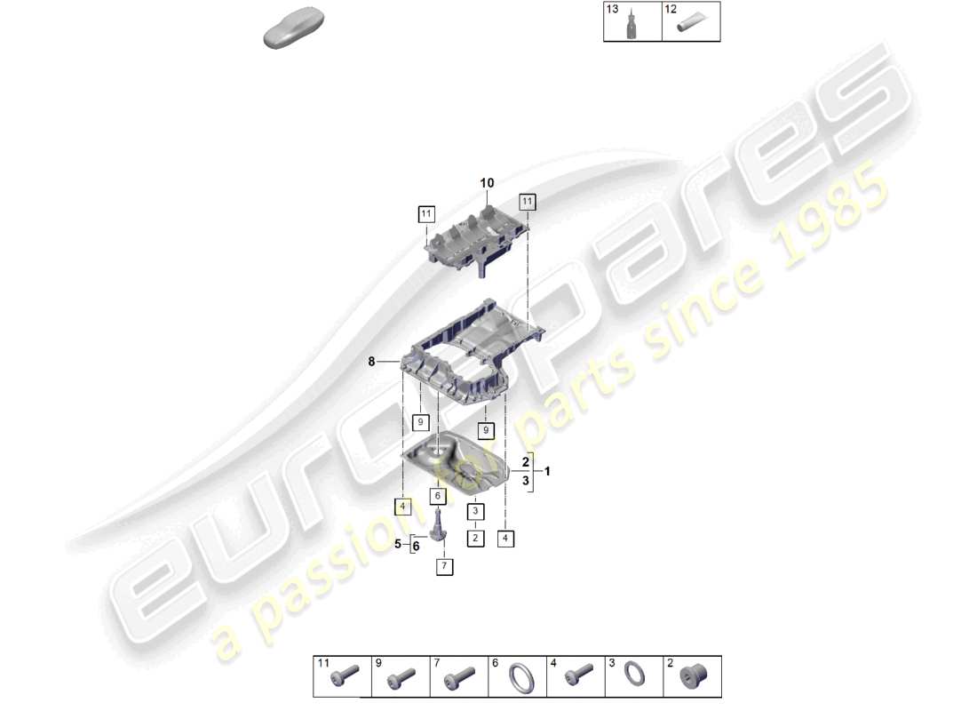 porsche 2024 (cayenne e3 pa) diagrama de piezas del cárter de aceite de la carcasa conductora de aceite