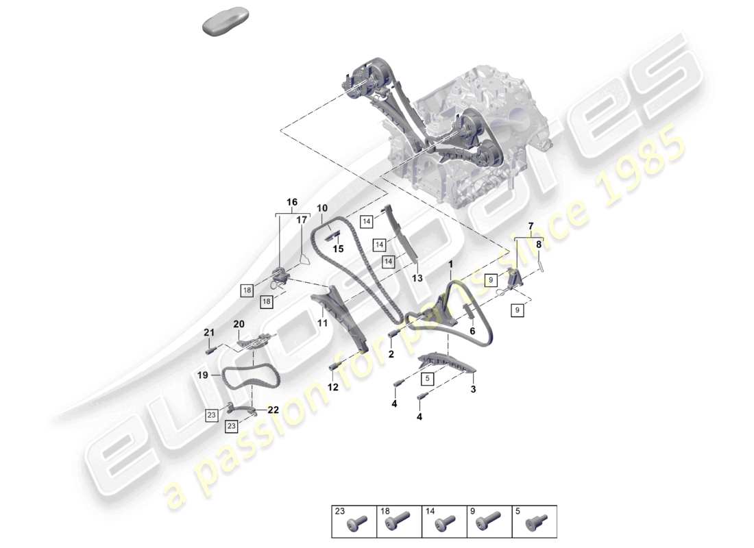 porsche 2024 (cayenne e3 pa) diagrama de piezas del tensor de cadena del riel deslizante de la cadena de distribución