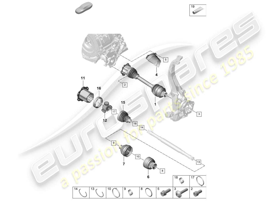 porsche 2023 (cayenne e3 pa) diagrama de piezas del eje delantero del eje de transmisión